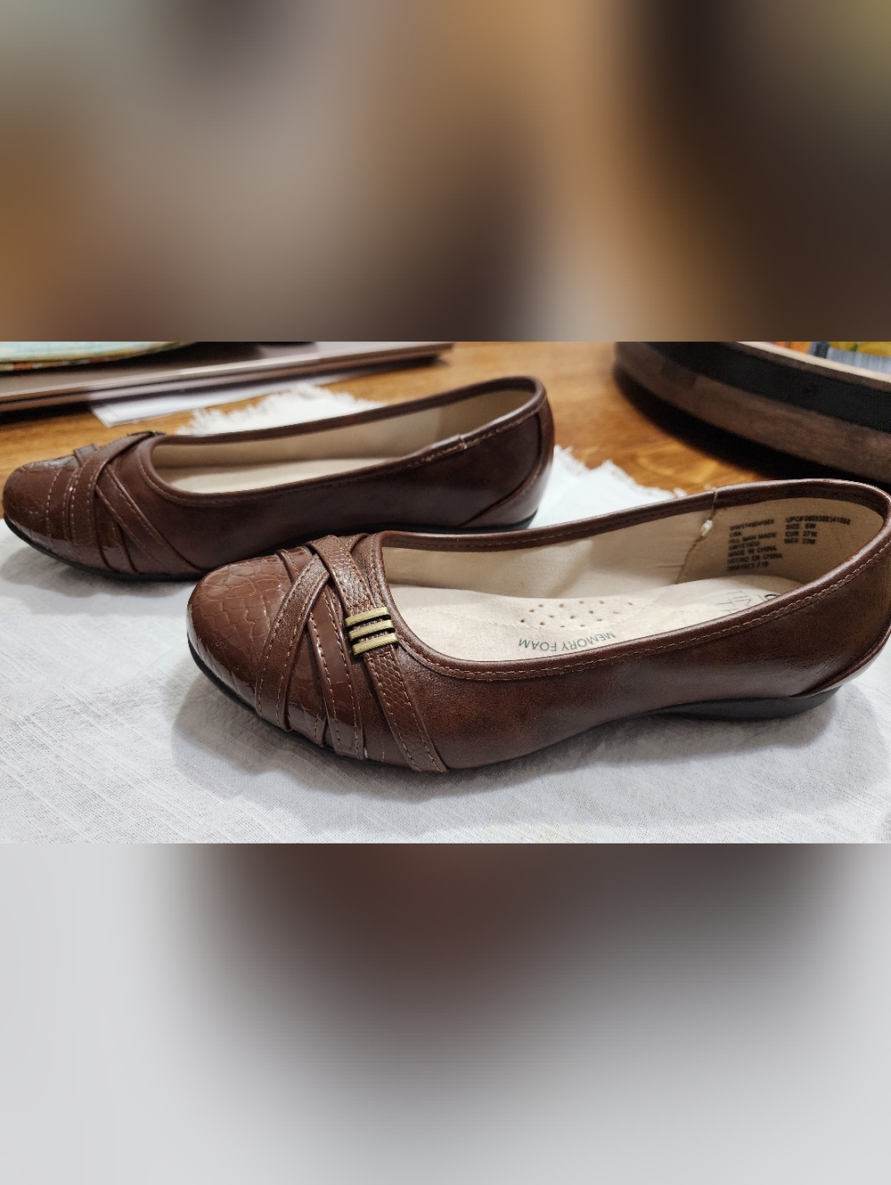 Time and Tru Brown Faux-Leather Ballet Flats